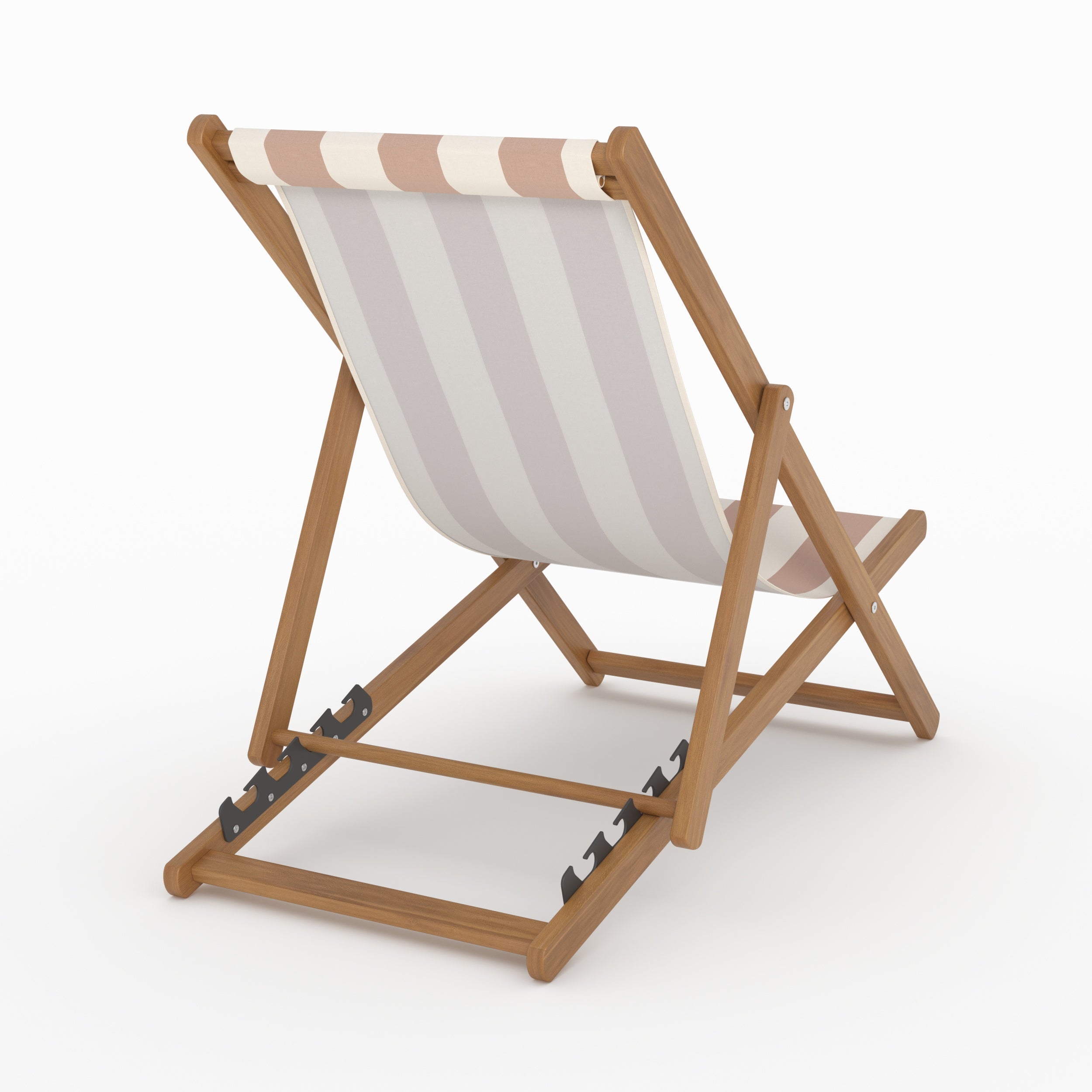 Lot de 2 chiliennes de jardin Bohol en bois d'acacia et tissu rayé écru et taupe