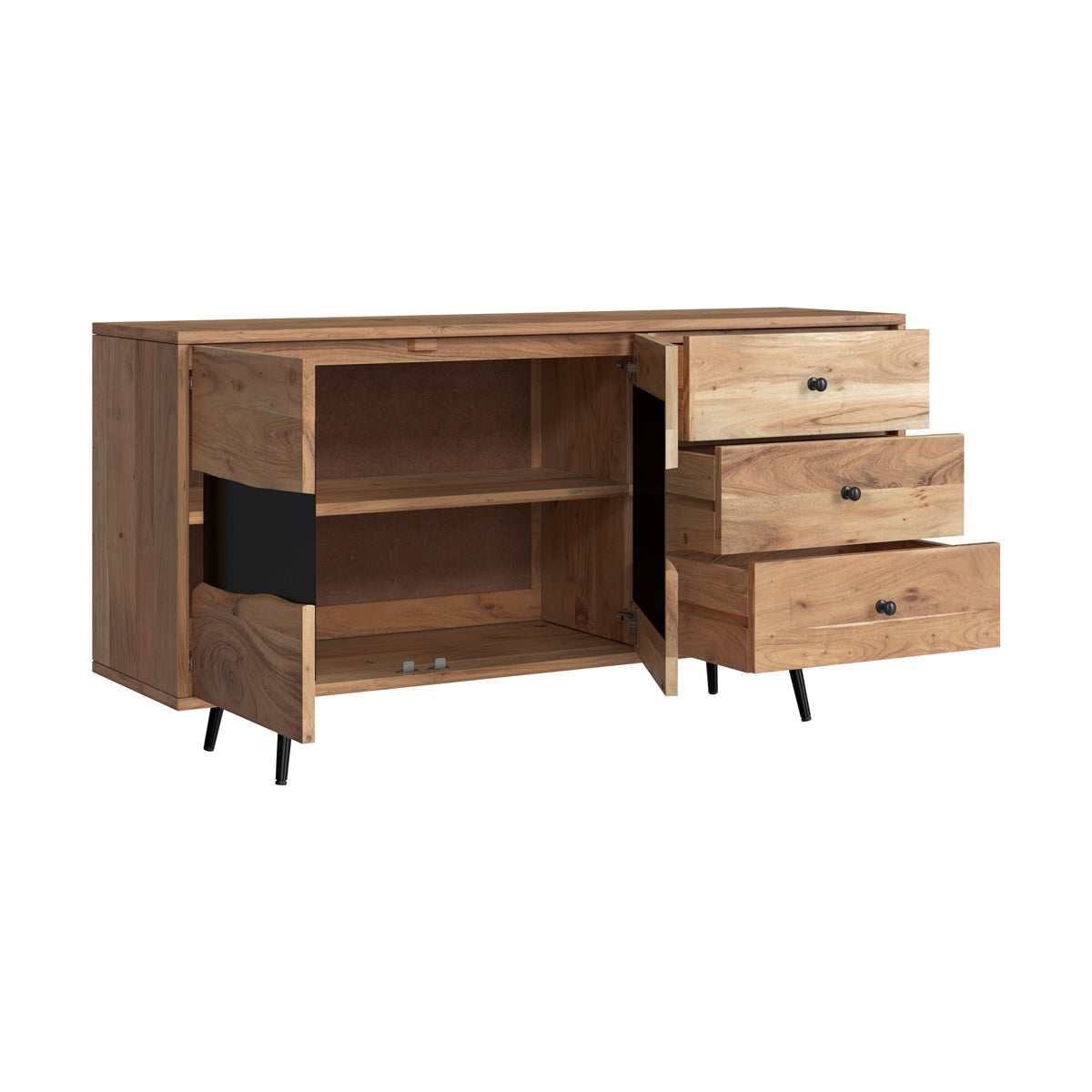 buffet 3 tiroirs 1 etag_re en bois d acacia massif alabama