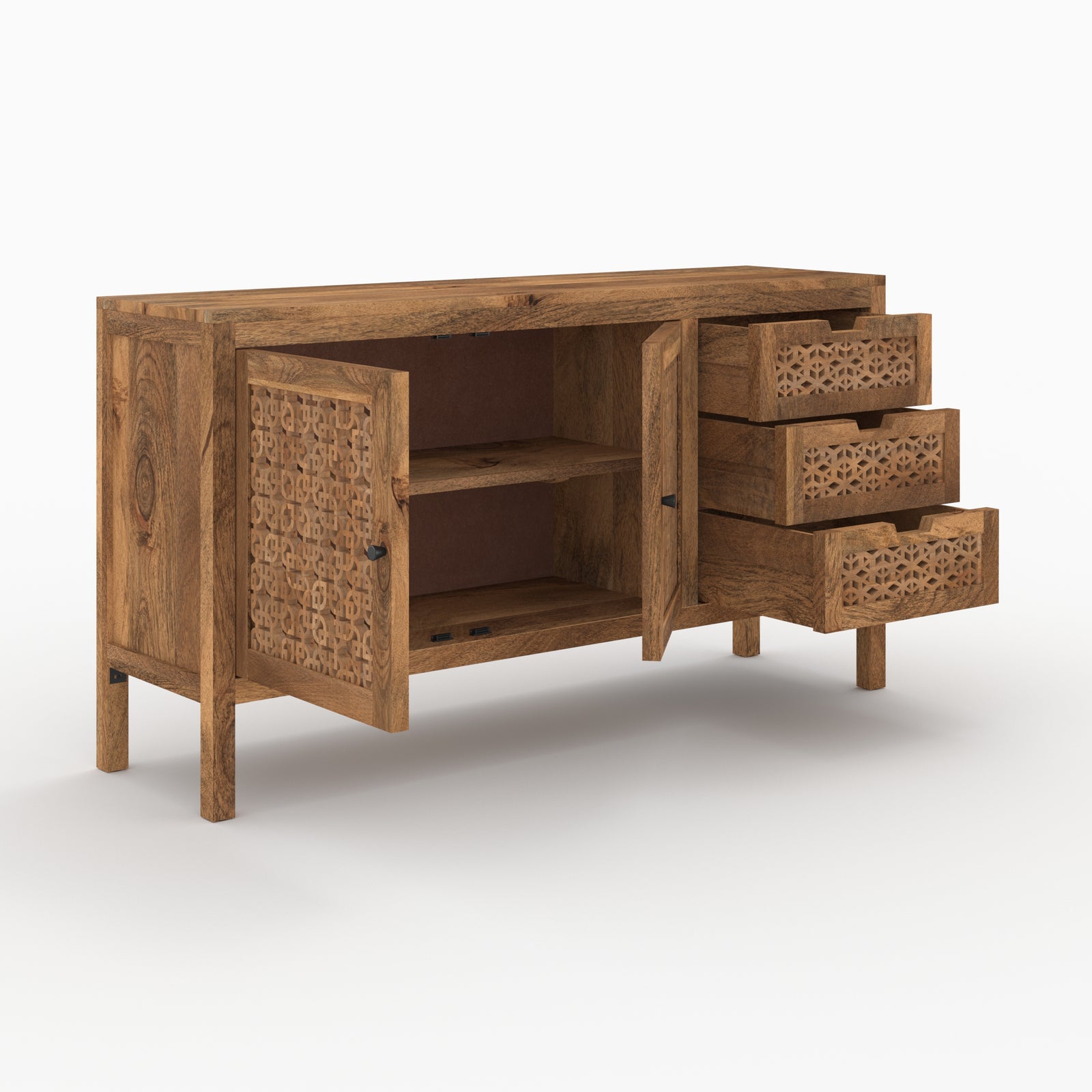 buffet ajoure en bois de manguier jaya marron avec rangement