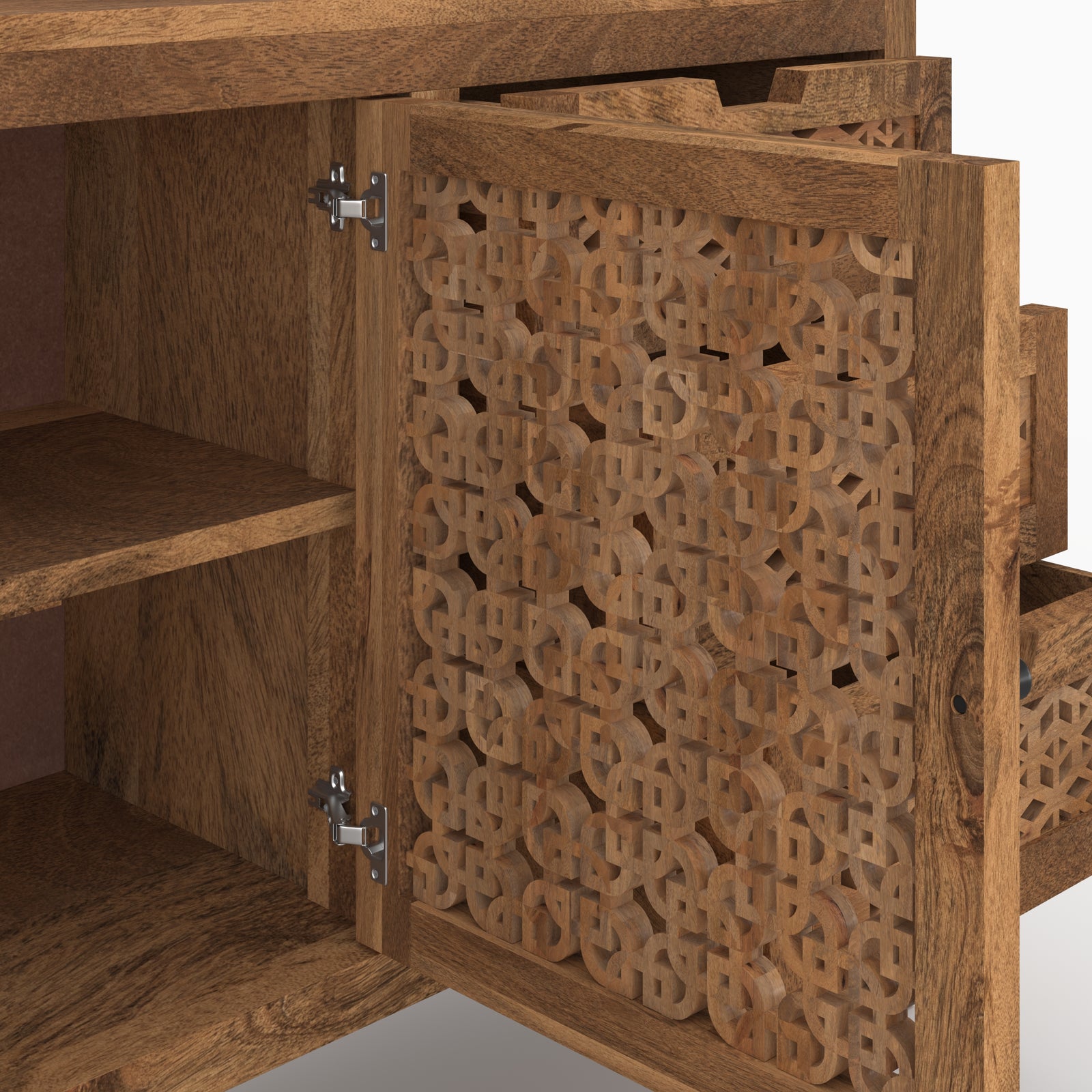 buffet ajoure en bois de manguier jaya marron rangement