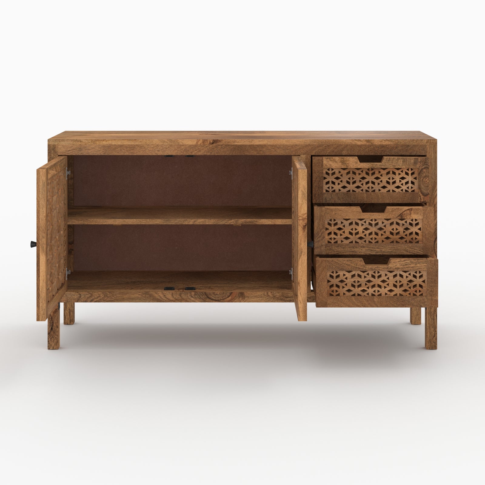 buffet ajoure en bois de manguier jaya marron tiroirs