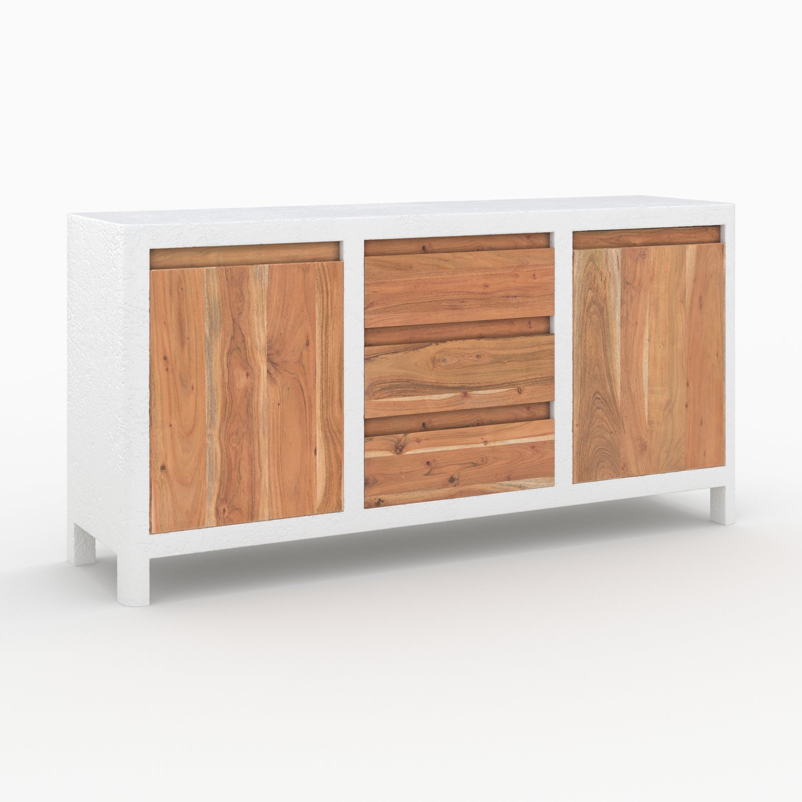 buffet basile en bois et beton blanc casse
