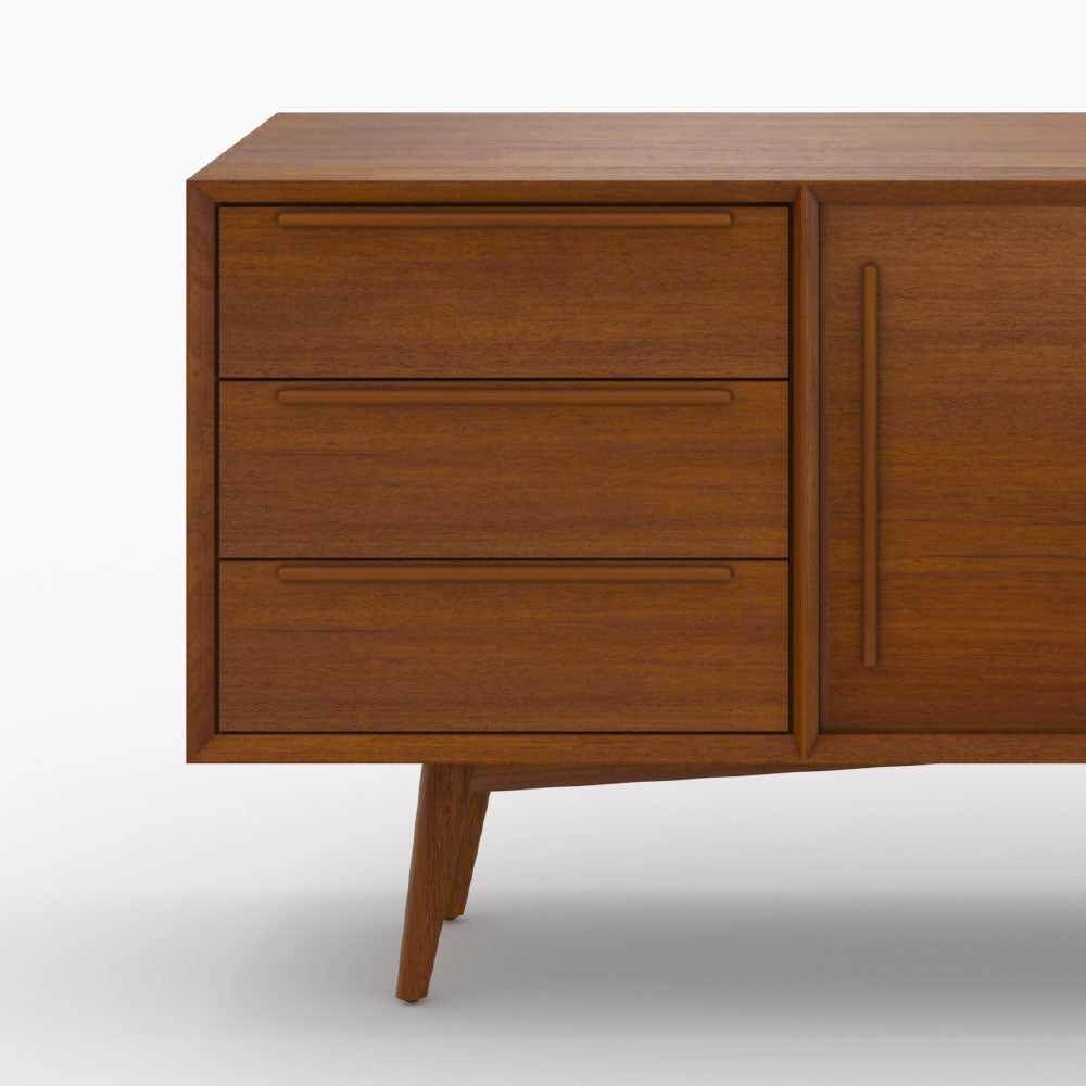 buffet bois massif de teck waya 2 portes coulissantes 3 tiroirs