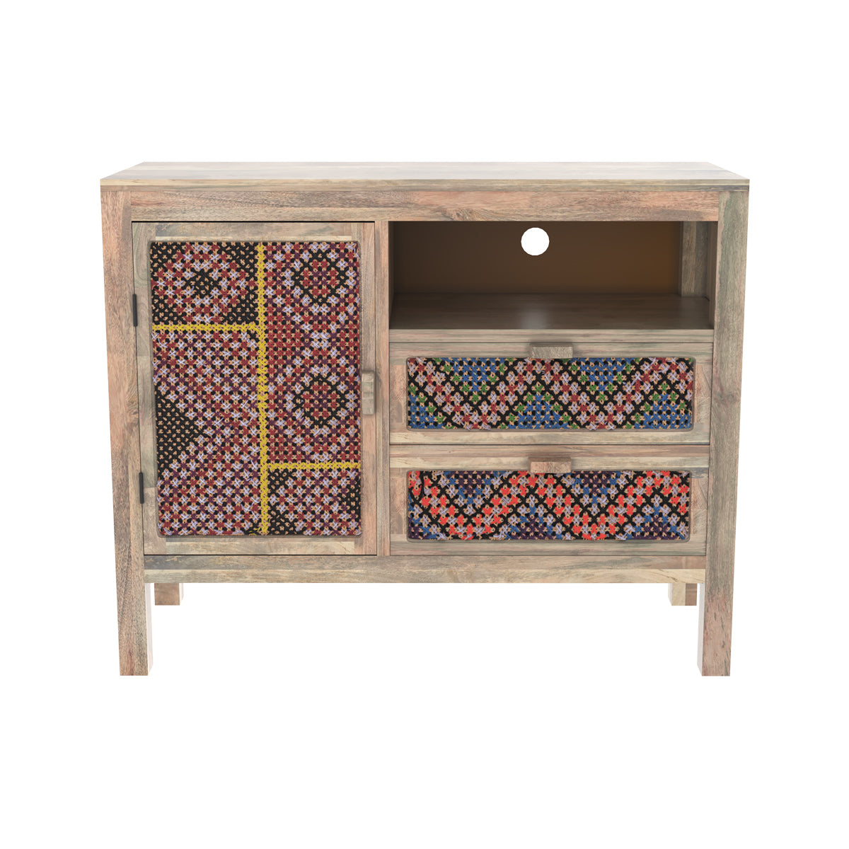 buffet cannage colore et bois massai
