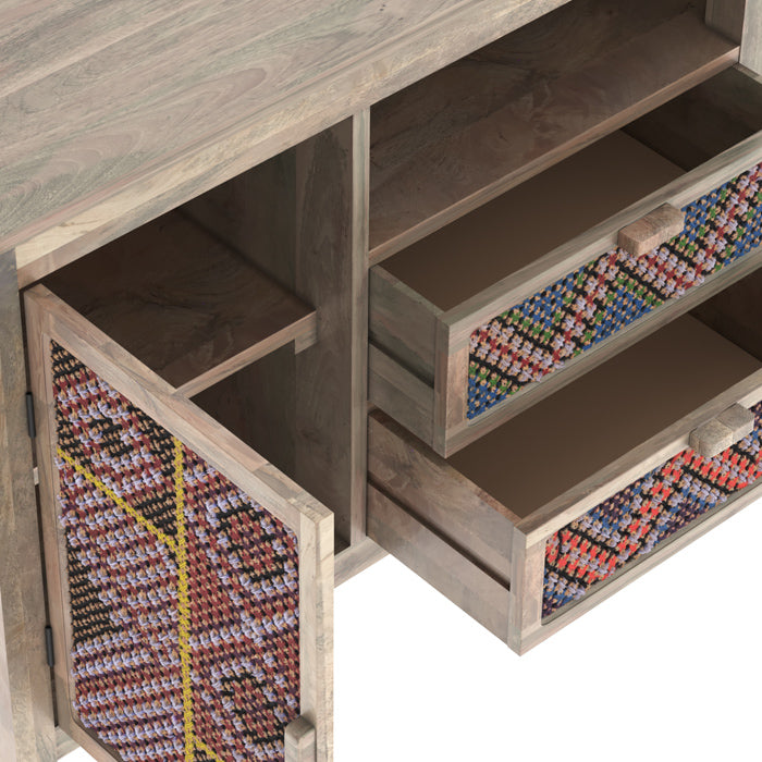 buffet cannage colore tisse main et bois massai