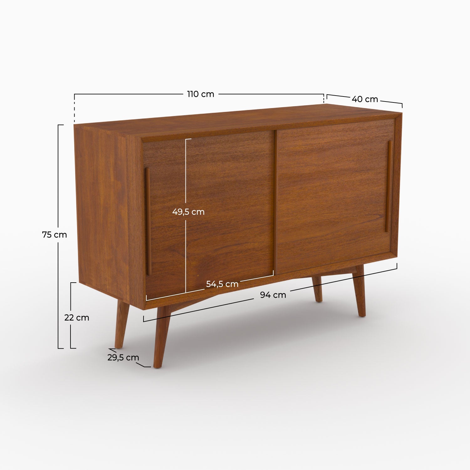 buffet compact en teck massif waya 2 portes coulissantes