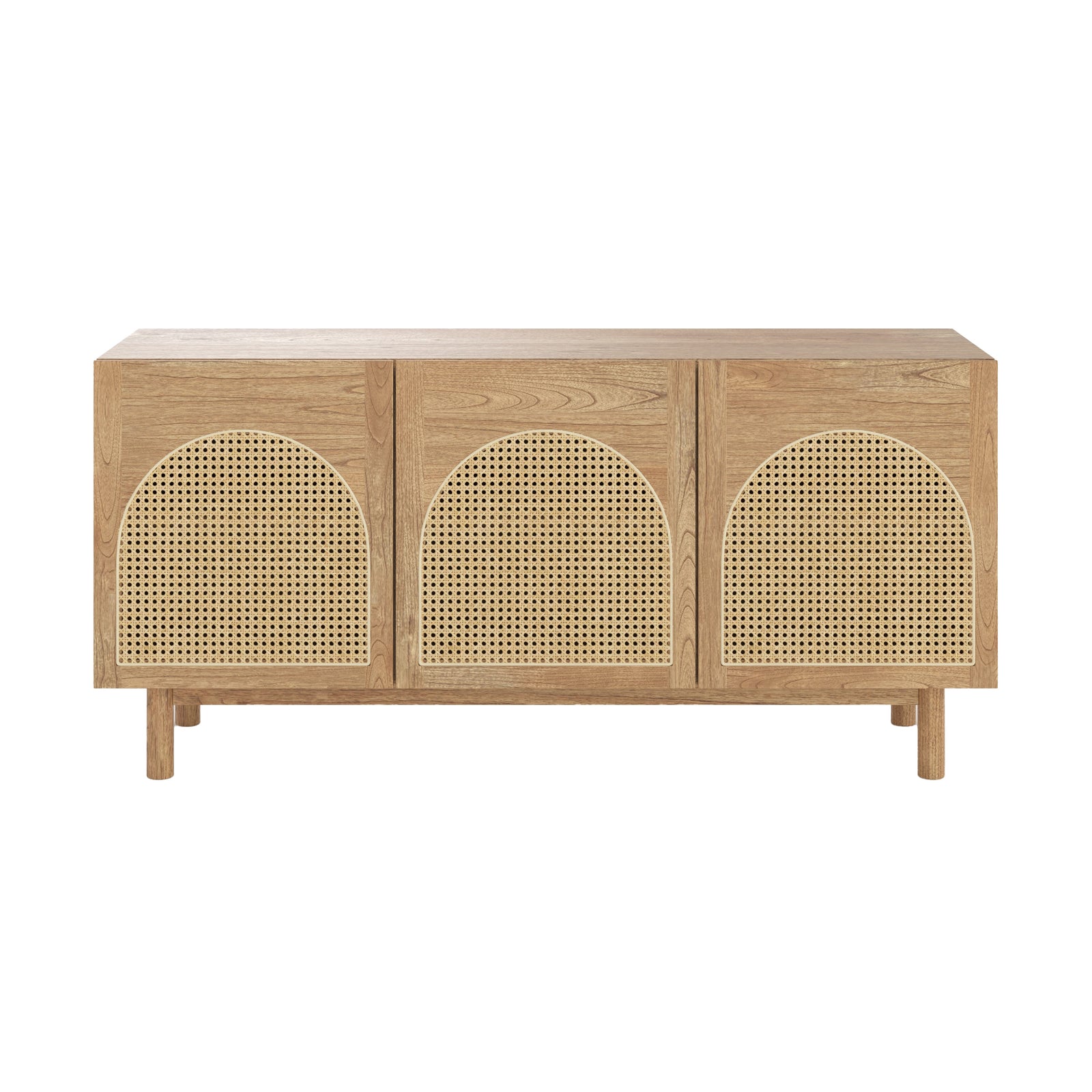 buffet delya en bois de massif mindi et rotin fond blanc