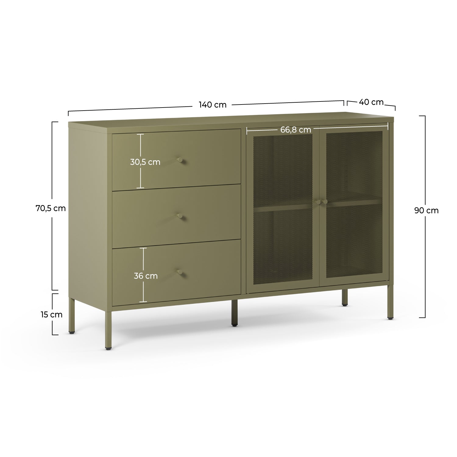 Buffet Latem en metal vert kaki