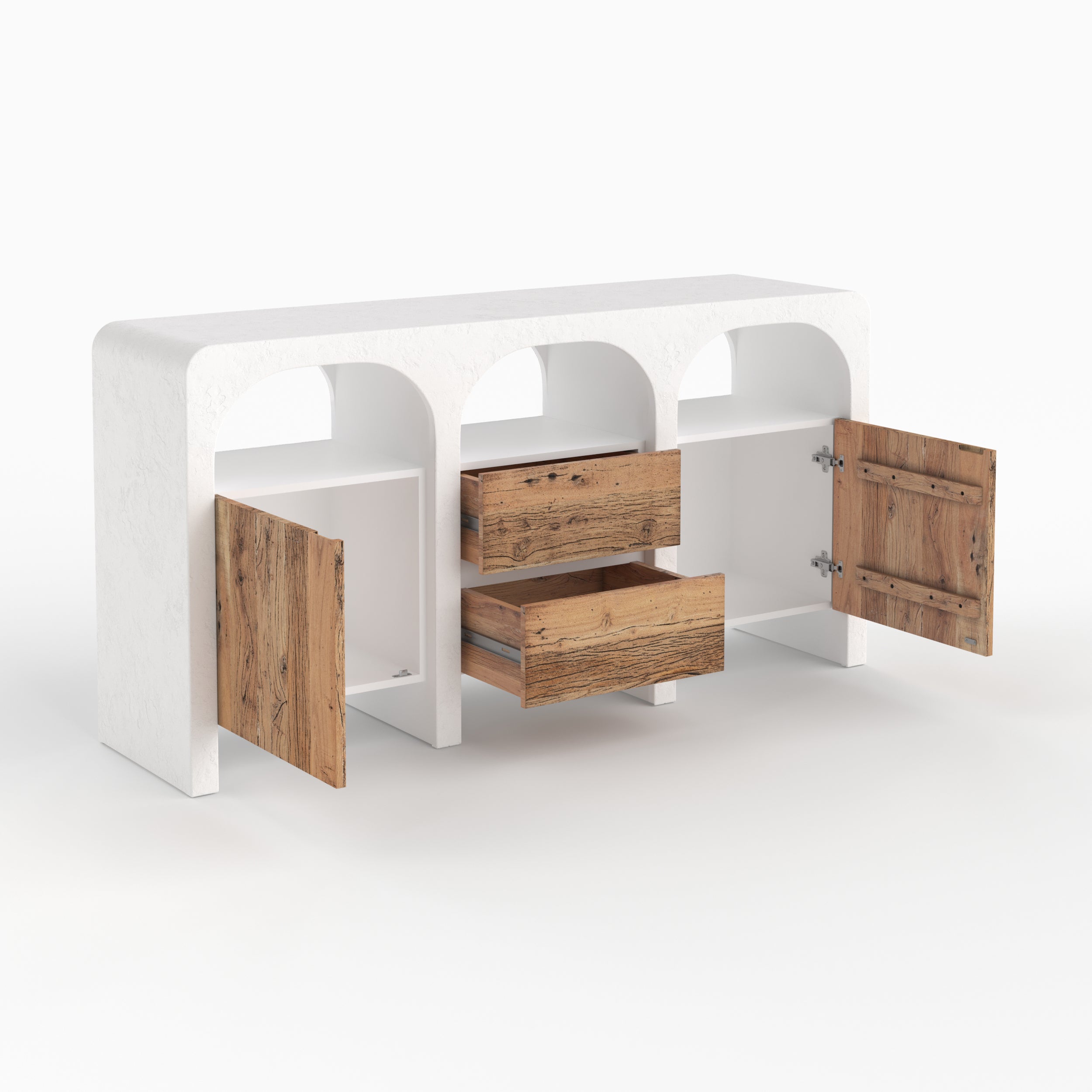 Buffet Fira en béton blanc cassé et bois