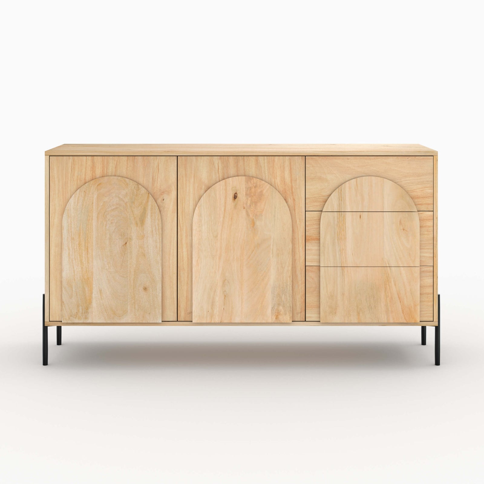 buffet en bois de manguier ama pieds noirs 3 tiroirs