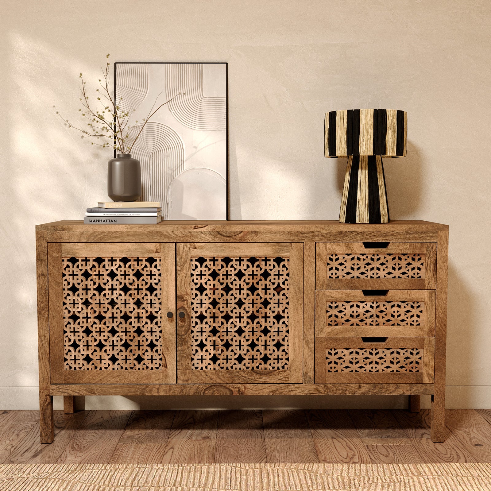 buffet en bois de manguier jaya ajoure rdv deco rangements