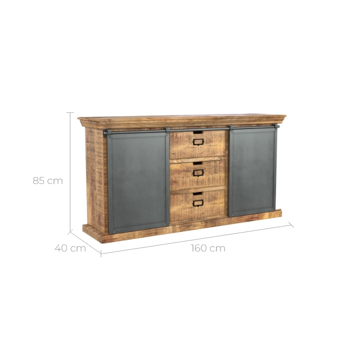 buffet en bois de manguier massif tabuk 2 portes coulissantes