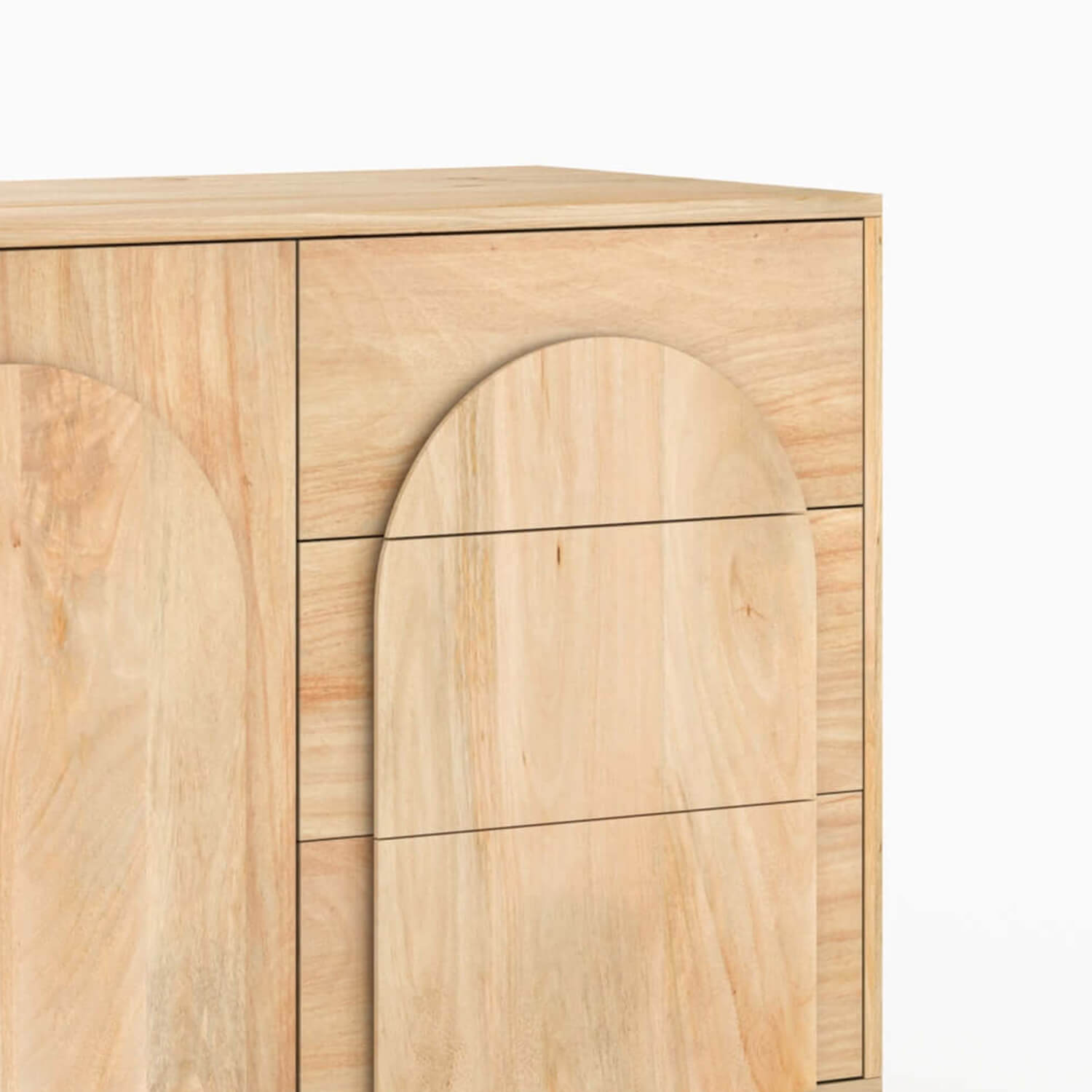 buffet en bois de manguier pieds noirs ama 3 tiroirs porte arrondie