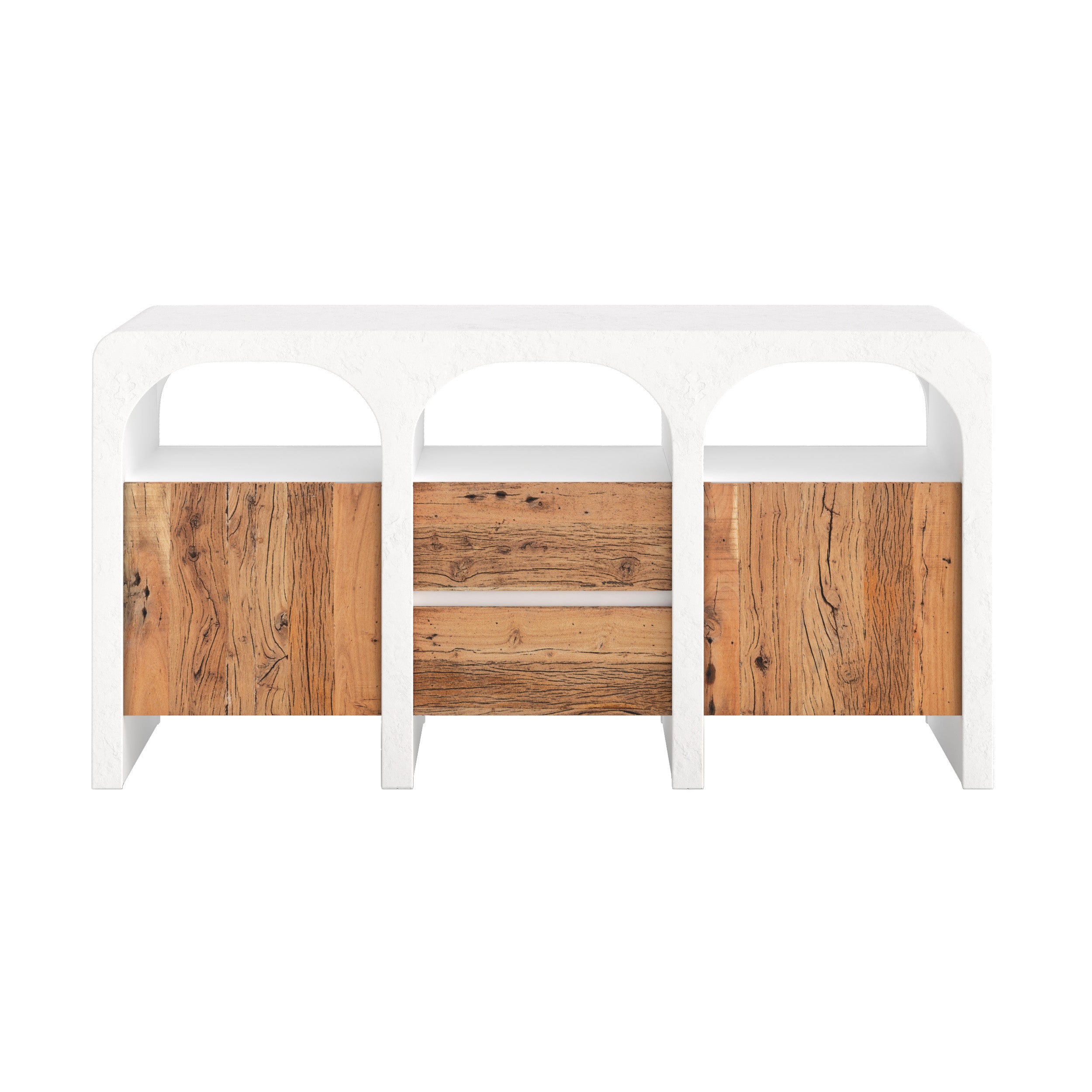 Buffet Fira en béton blanc cassé et bois