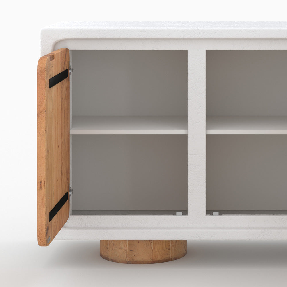 buffet long eden en bois d acacia et beton blanc