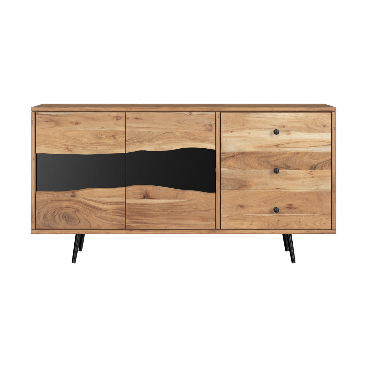 buffet multi rangement en bois d acacia et pieds metal alabama