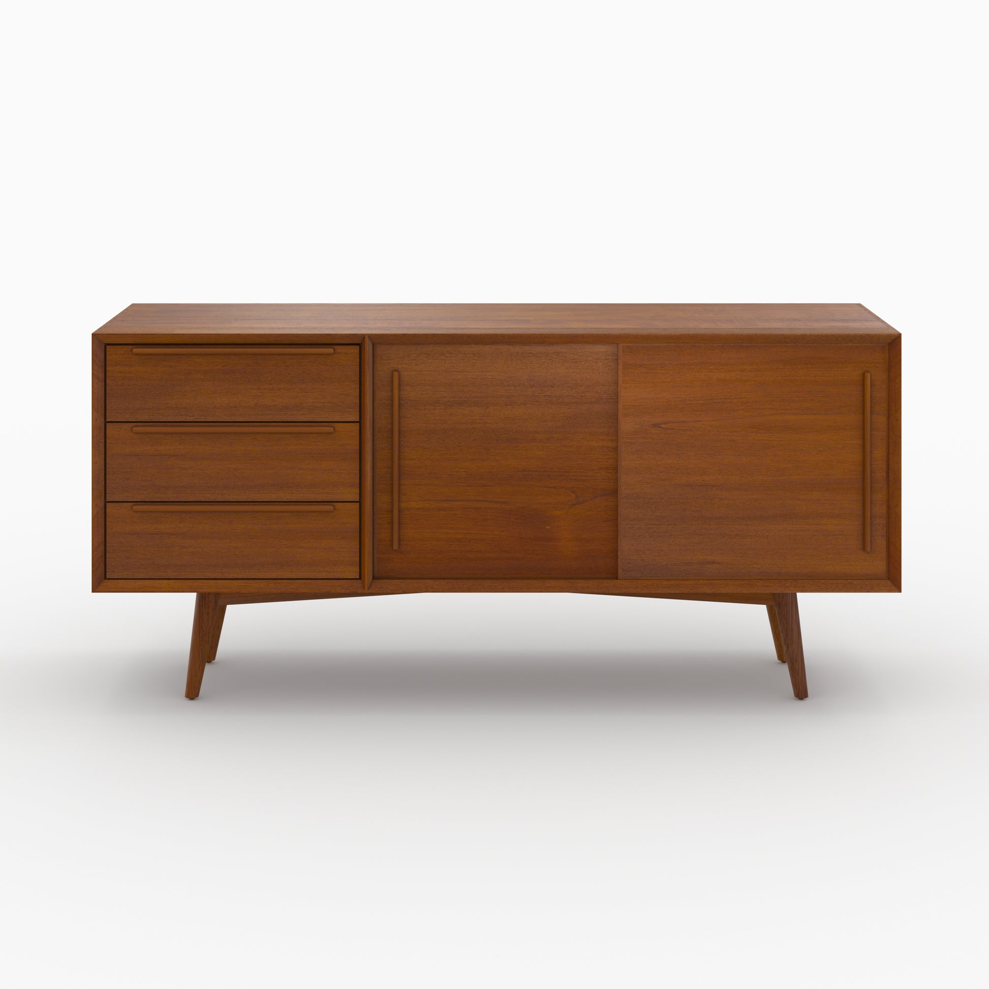 buffet rangement waya teck 2 portes coulissantes 3 tiroirs