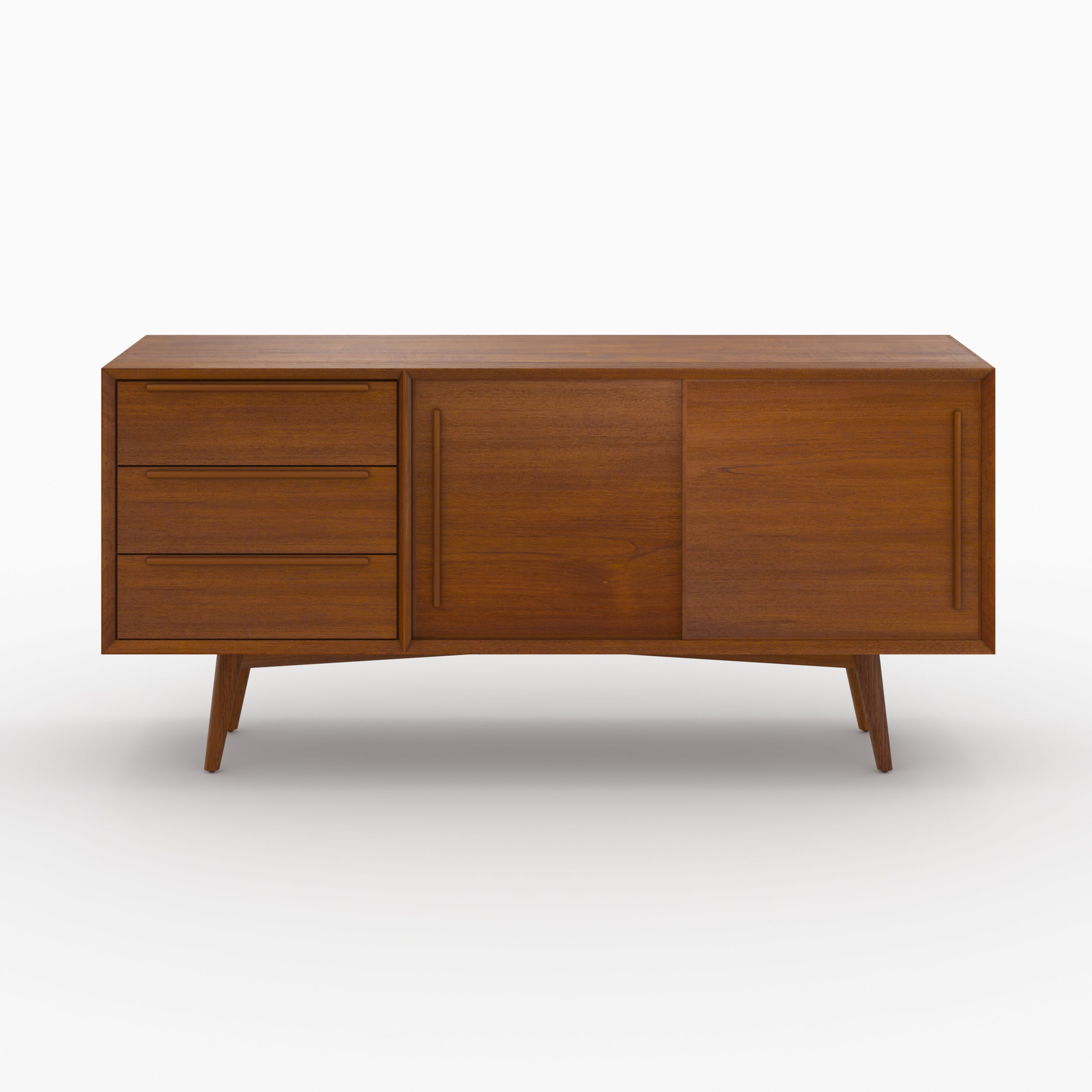 buffet rangement waya teck 2 portes coulissantes 3 tiroirs
