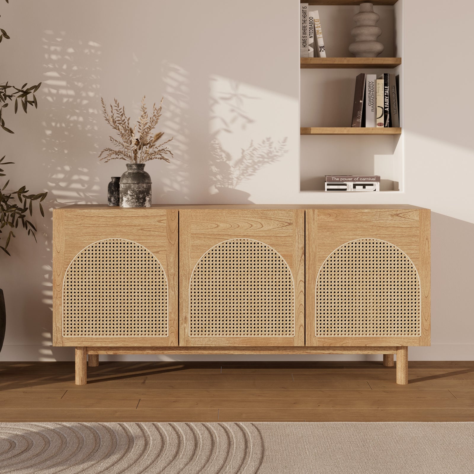 buffet rotin et bois massif mindi delya