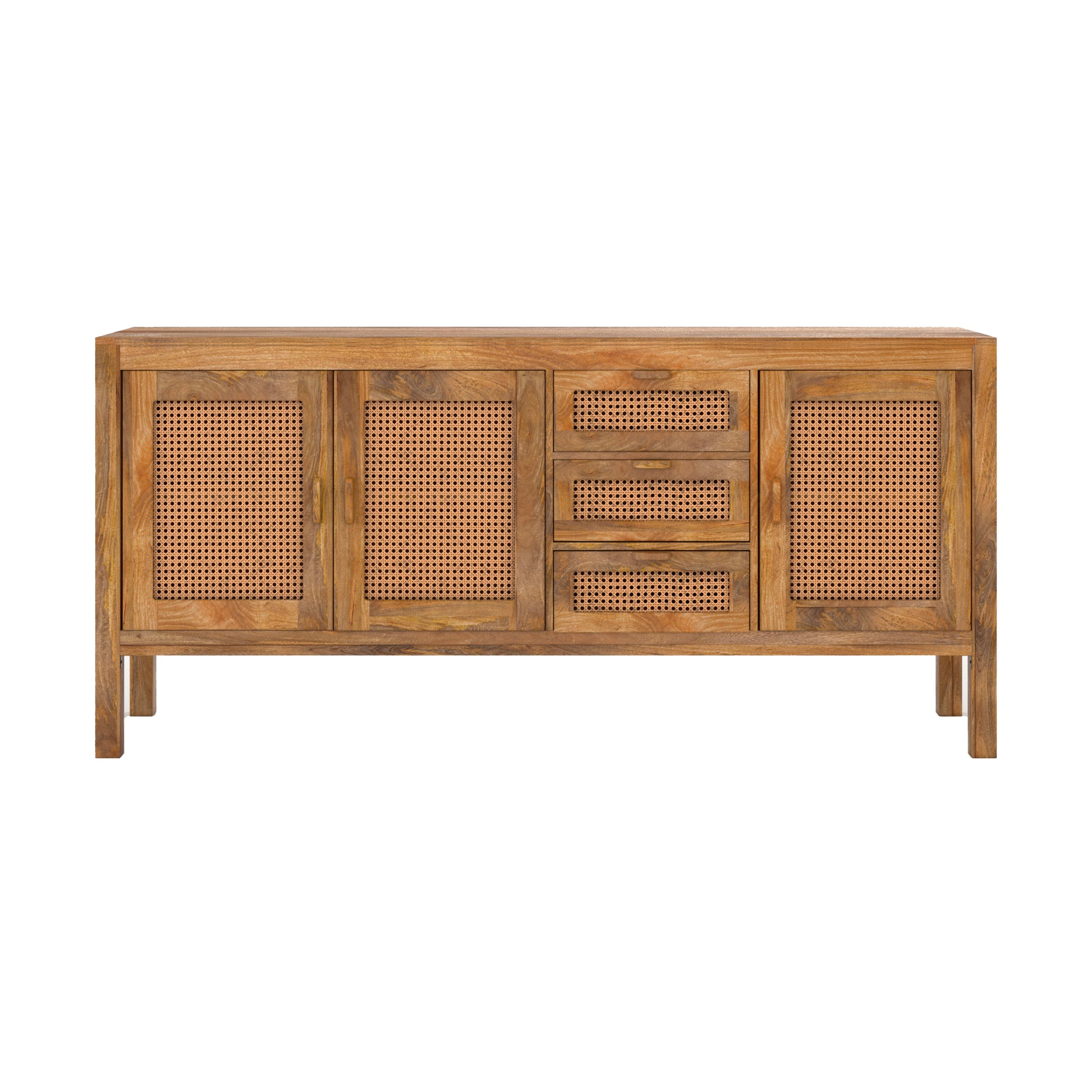 buffet tiki en cannage 3portes et 3 tiroirs fond blanc