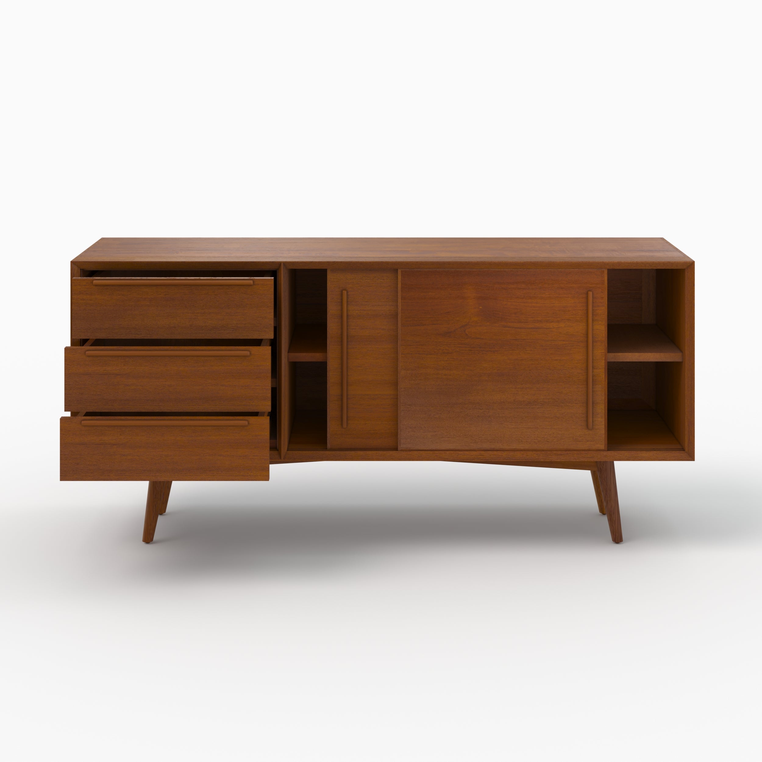 buffet waya teck massif 3 tiroirs 2 portes coulissantes