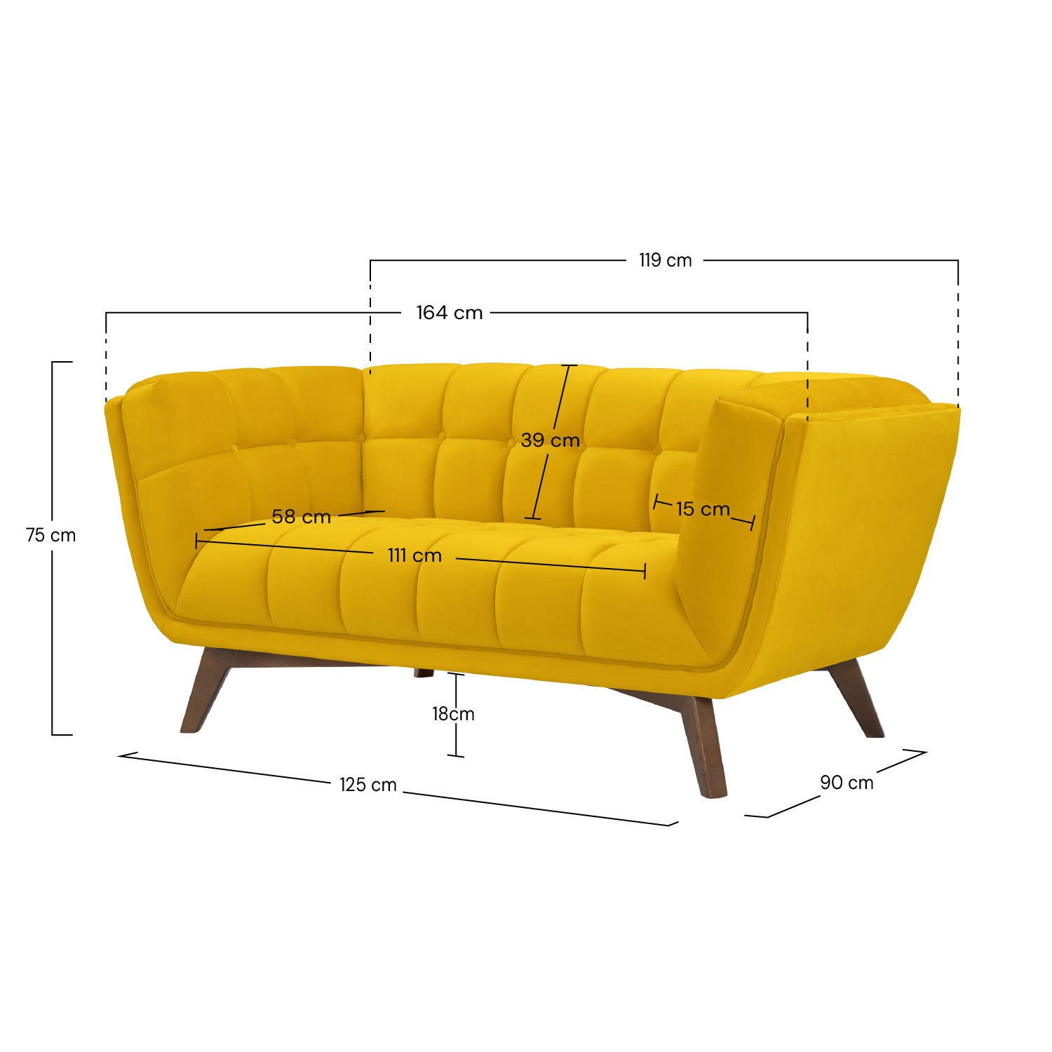 Sofá Mona de 2 plazas en terciopelo amarillo