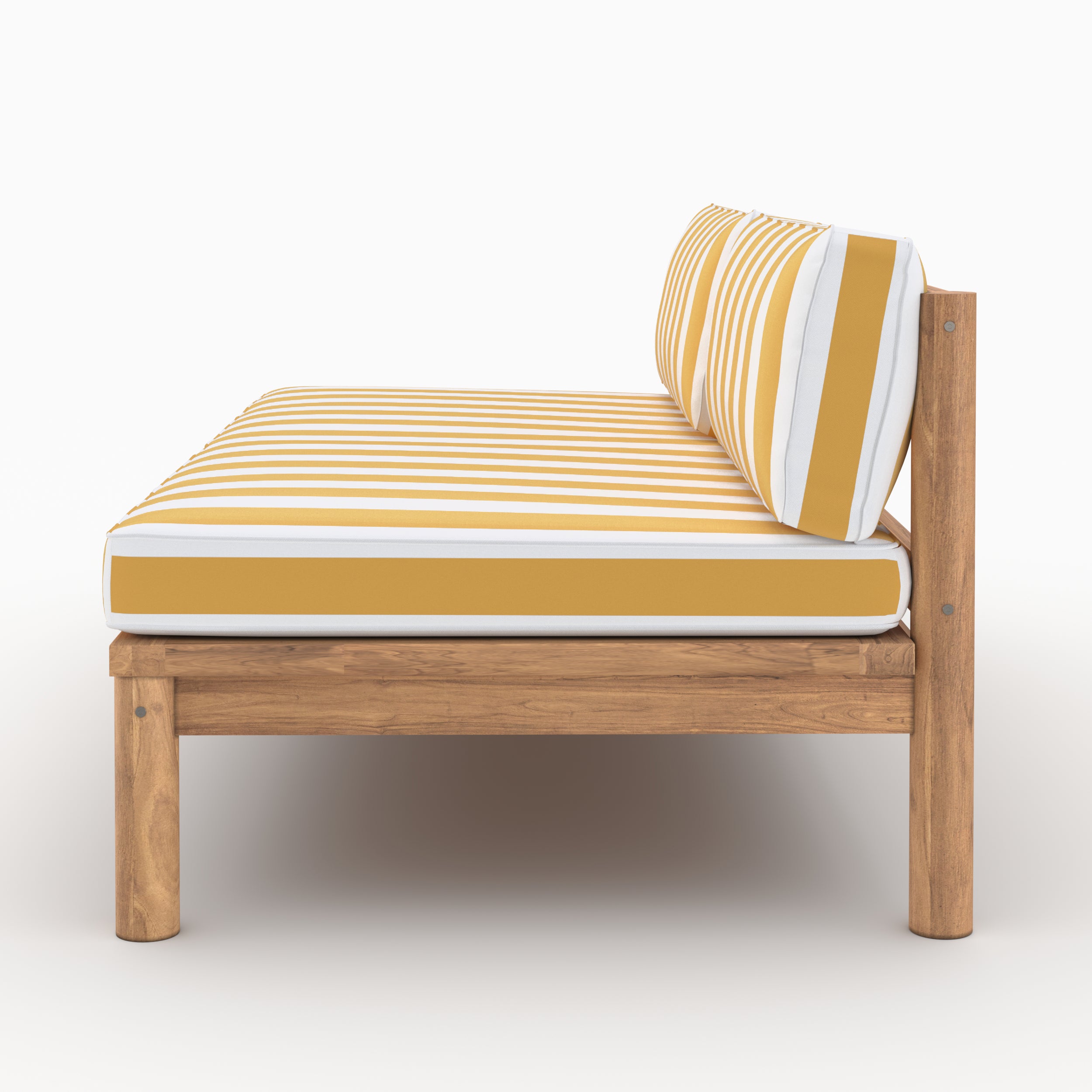 Canapé de jardin Nadila, teck massif et coussins rayés jaunes 2 places