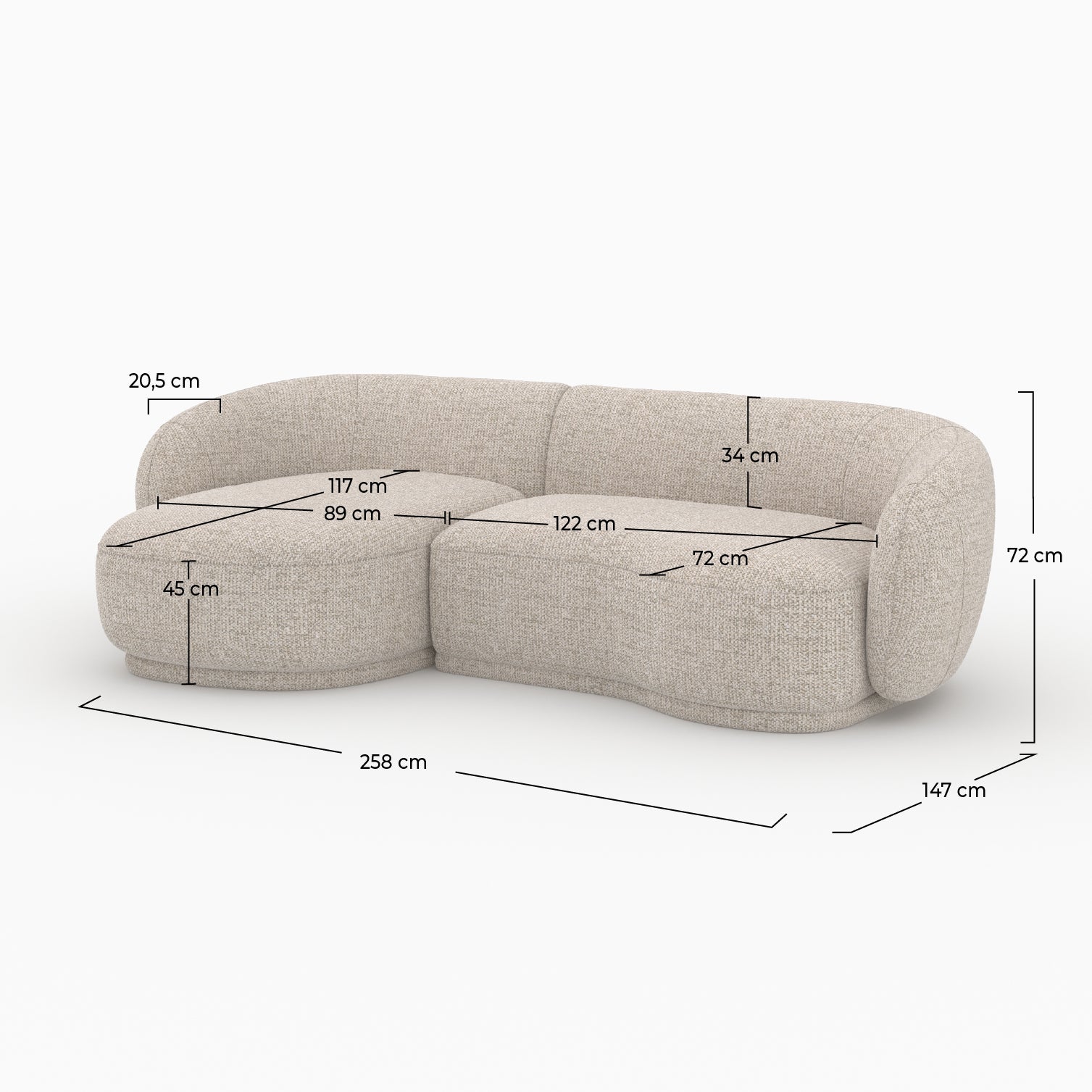 canape 4 places modulable angle nova tissu beige chine confort