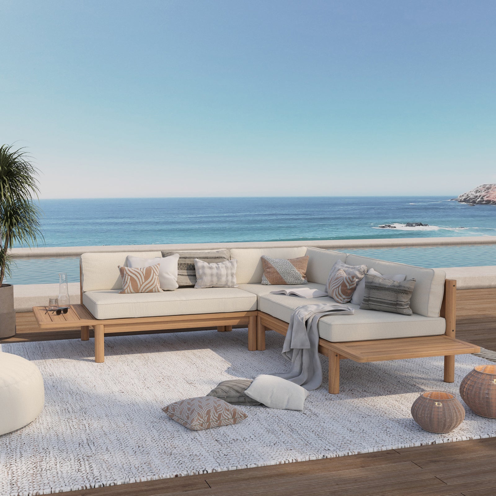 canape angle de jardin bois tissu blanc nadila