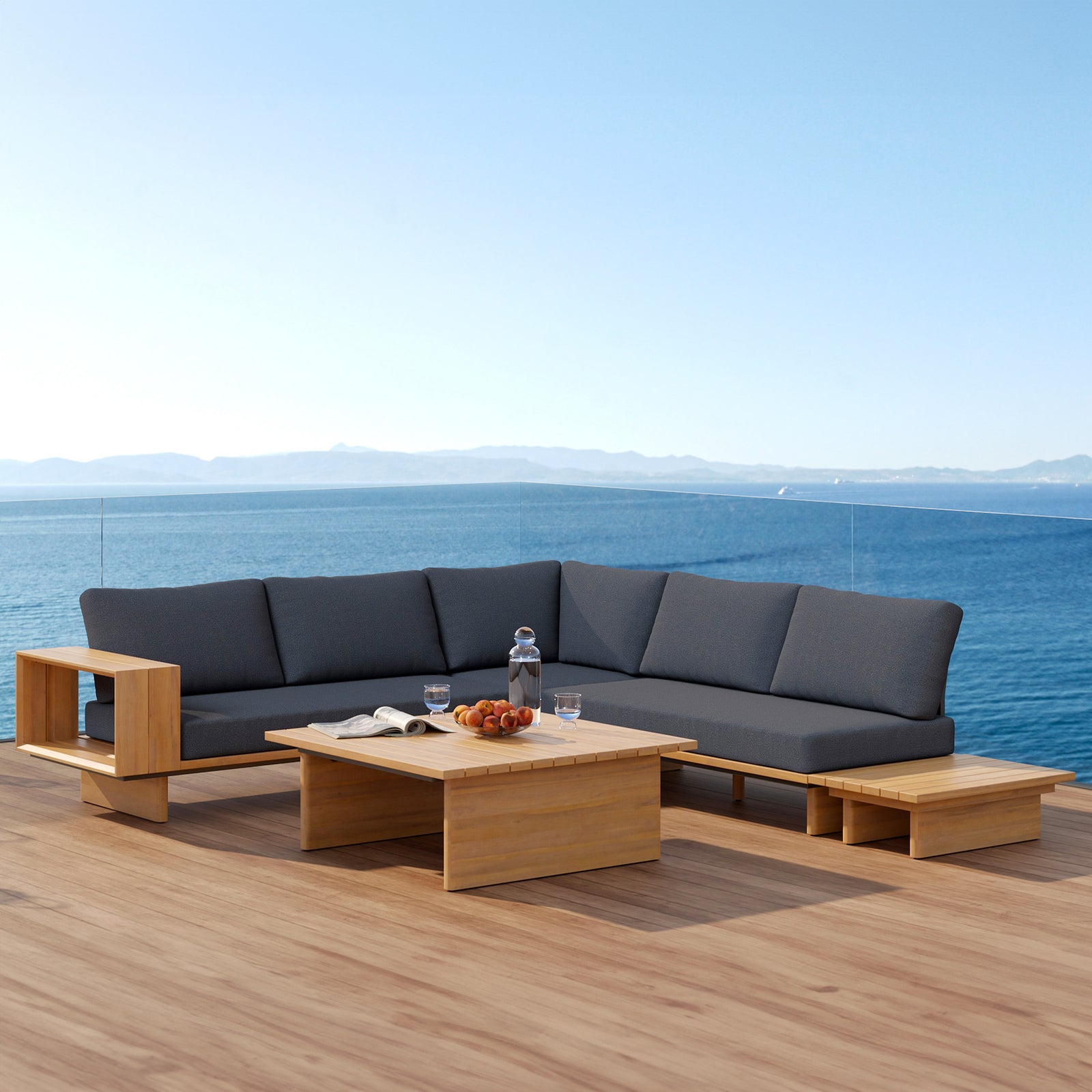 canape angle de jardin gris et bois seya