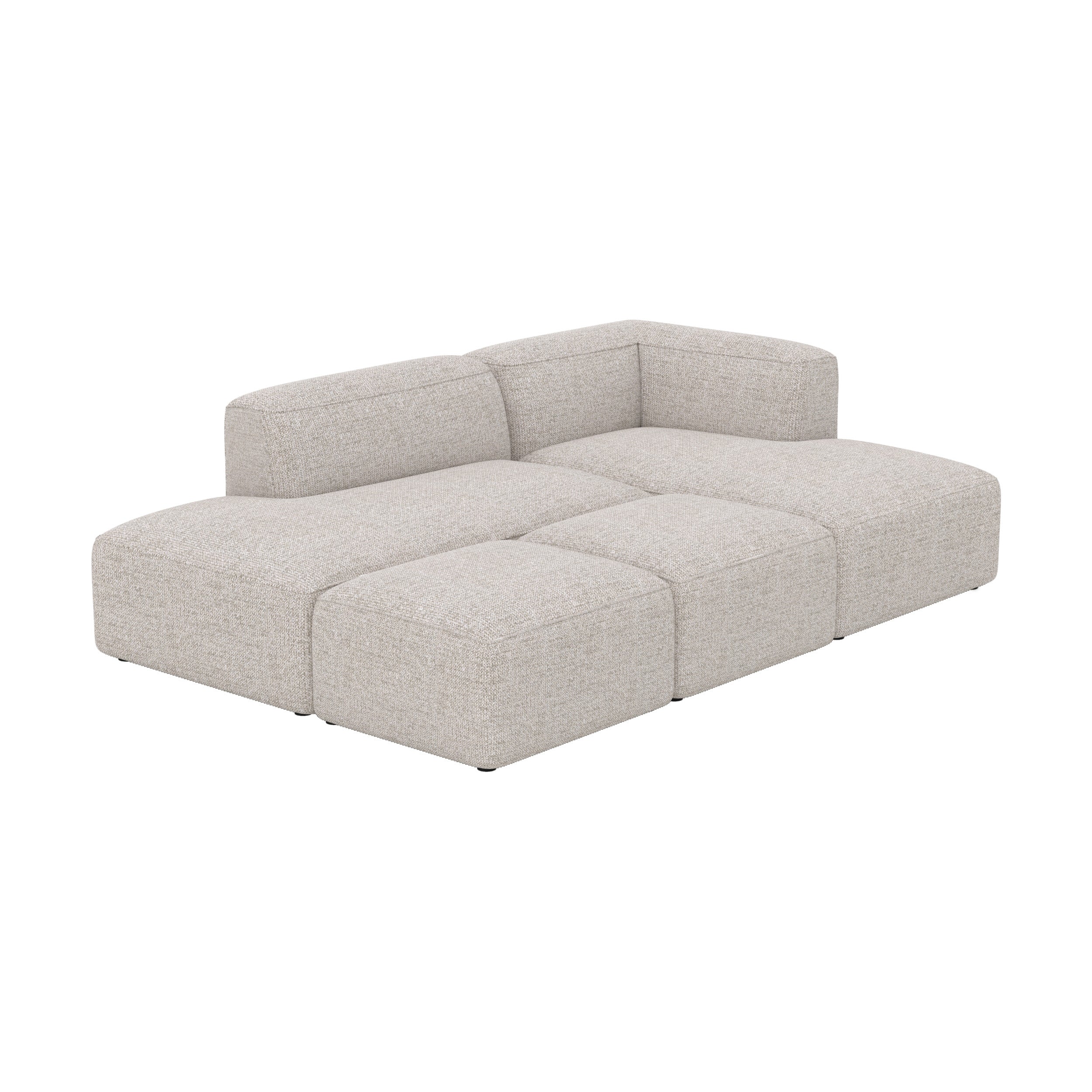 Canapé d'angle droit modulable Hestia, tissu beige 4 places, 2 poufs