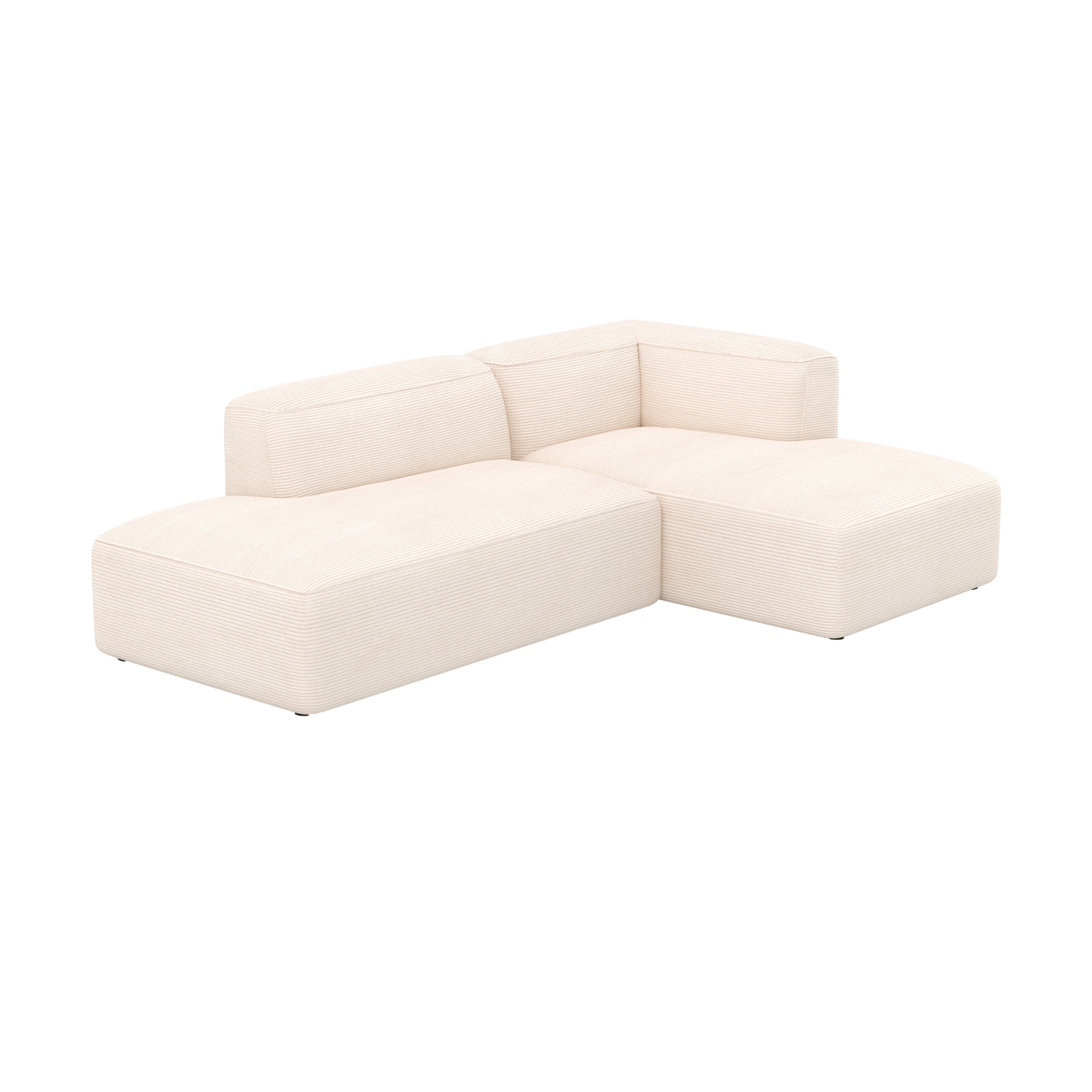 Canapé d'angle droit modulable Mina en velours côtelé blanc 4 places