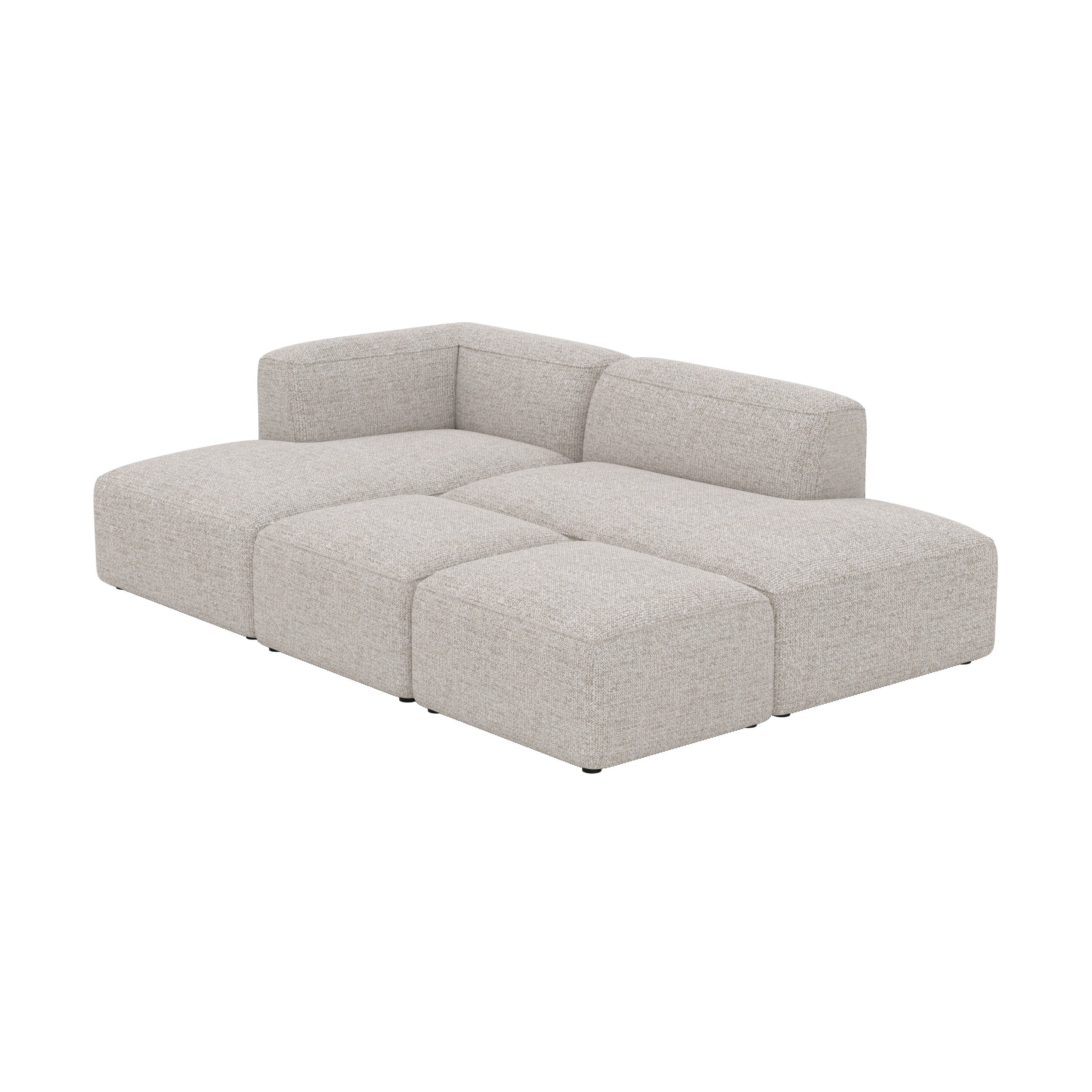 Canapé d'angle gauche modulable Hestia, tissu beige 4 places, 2 poufs