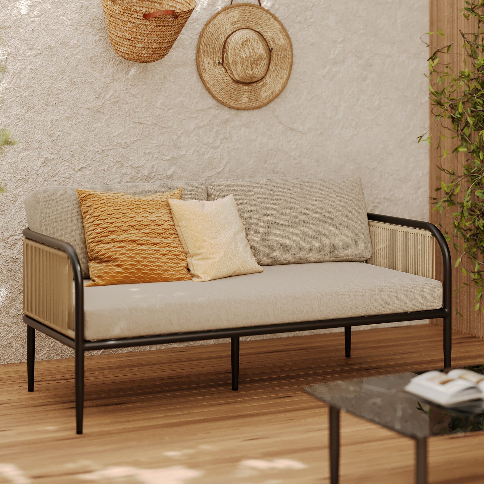 canape beige et metal noir et beige wilo 3 personnes