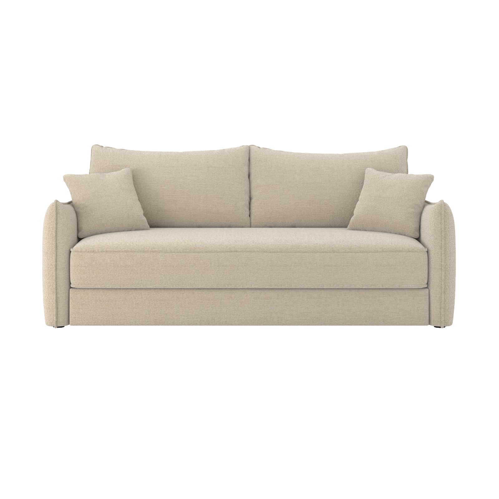 canape convertible 3 places celeste en tissu effet lin beige fond blanc