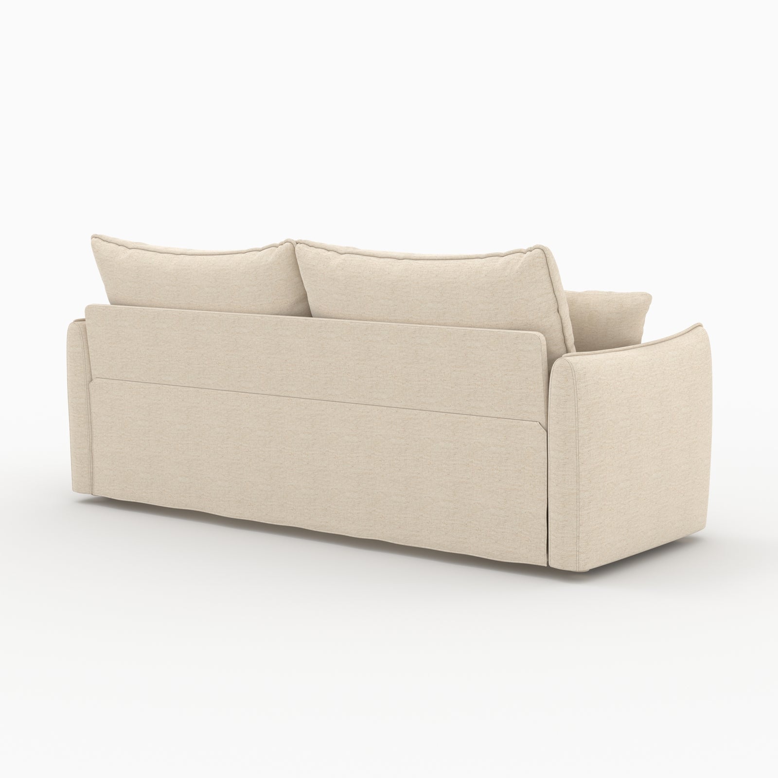 canape convertible 3 places en tissu effet lin blanc casse celeste