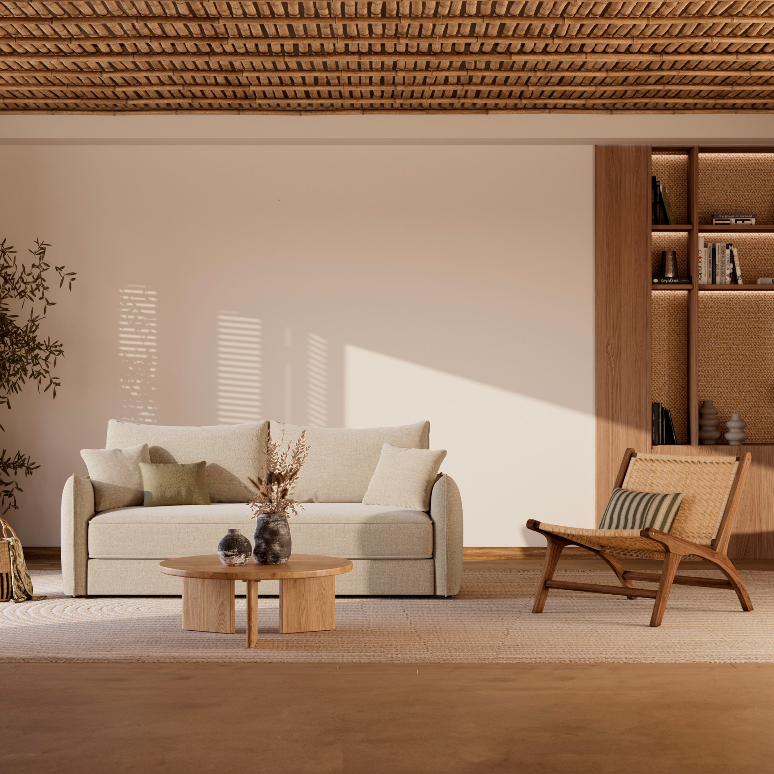 canape convertible celeste tissu beige effet lin rdv deco