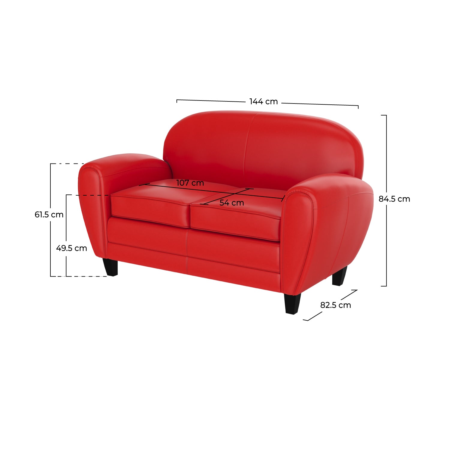 canape cuir rouge club 2 places