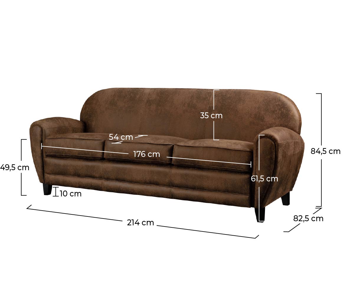 canape cuir vieilli 3 personnes marron
