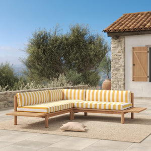 Canapé d'angle de jardin Nadila, teck massif, coussins jaunes 4 places