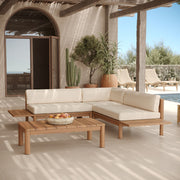 Gartenmöbelset Nadila für 4 Personen aus massivem Teakholz und weißem Stoff