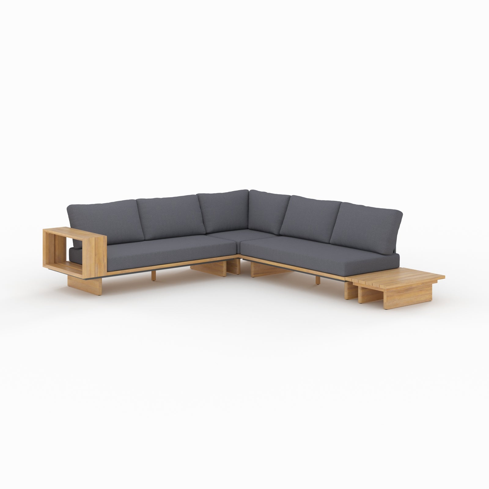 canape d angle jardin seya en bois et tissu gris 4 places