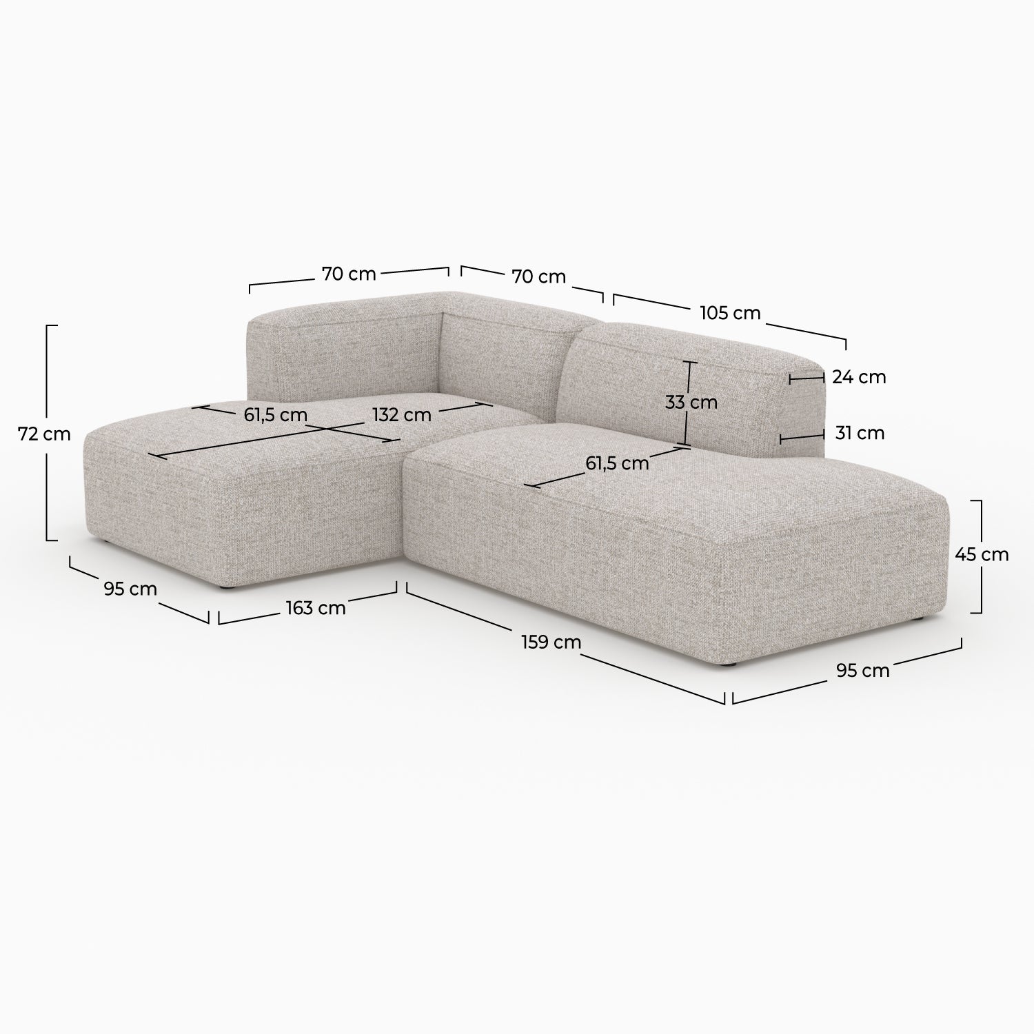 Canapé d'angle gauche modulable Hestia en tissu beige 4 places