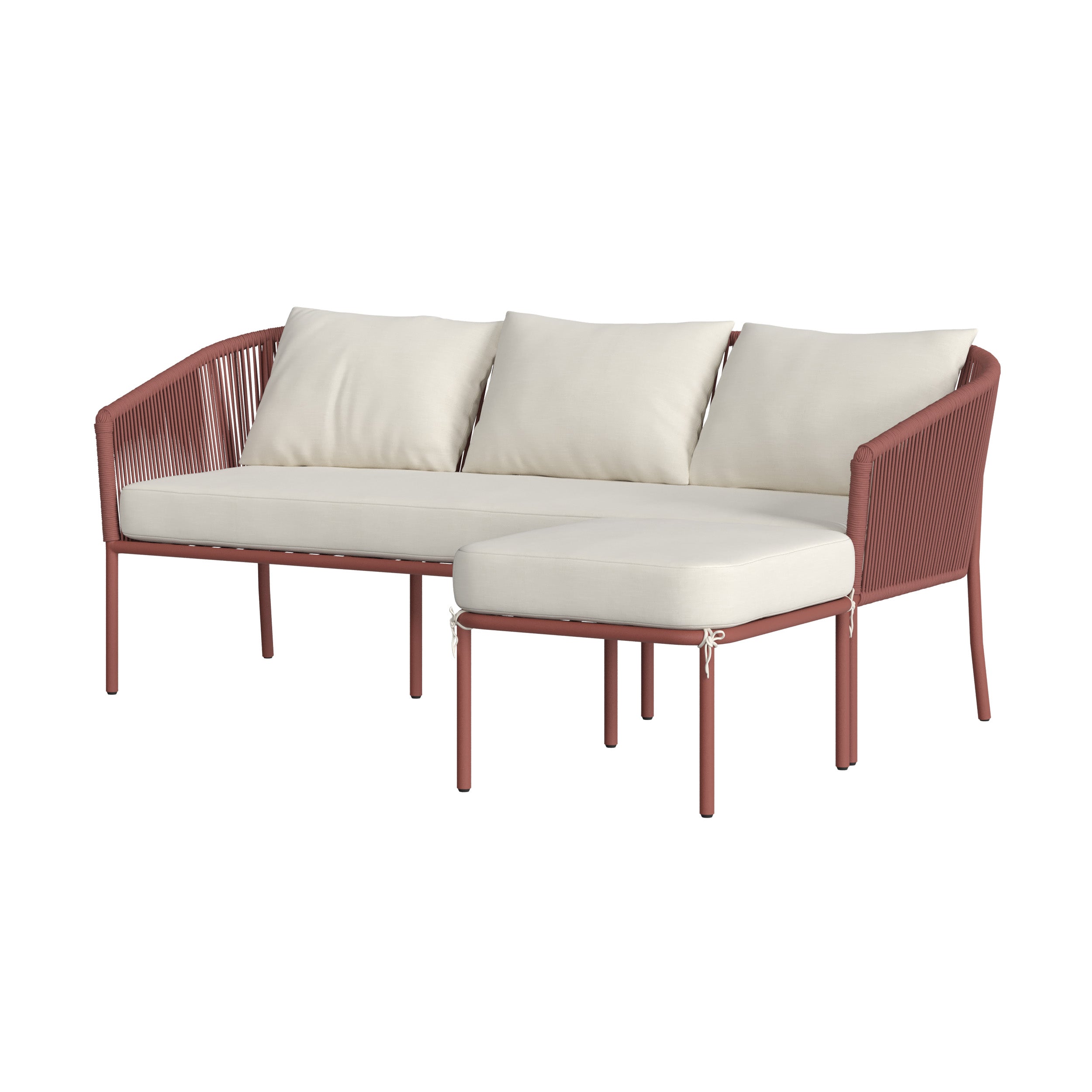 canape de jardin 3 places pia terracotta coussins blanc casse