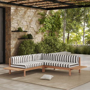 Sofá de esquina de jardín Nadila, teca maciza, cojines grises 4 plazas