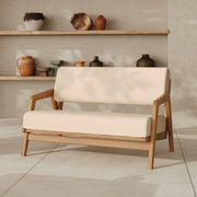 Canapé de jardin Siargao en bois d'acacia, tissu beige clair 2 places