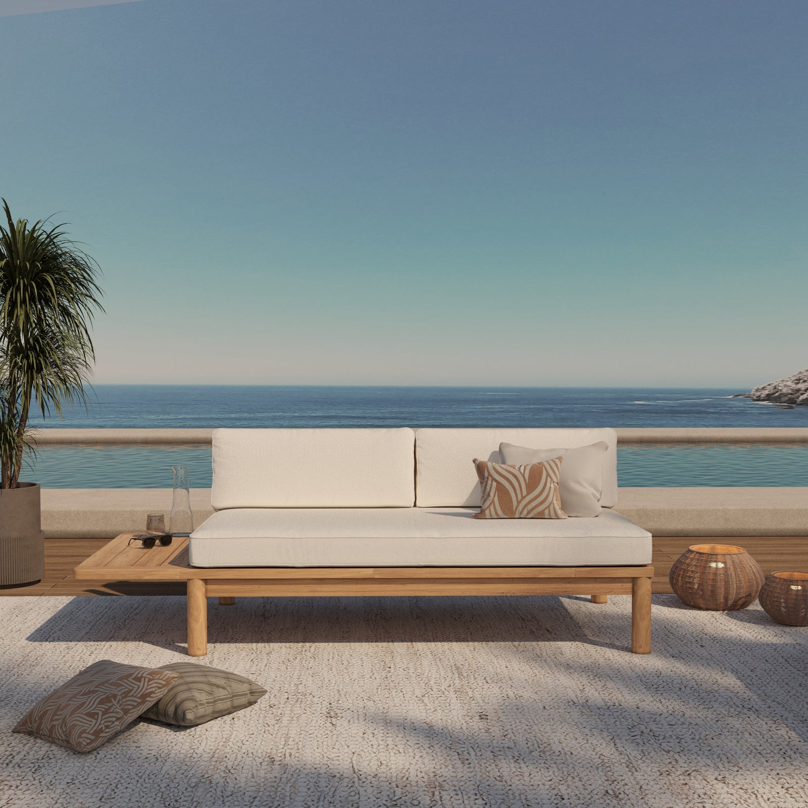 canape de jardin blanc et teck massif tissu nadila