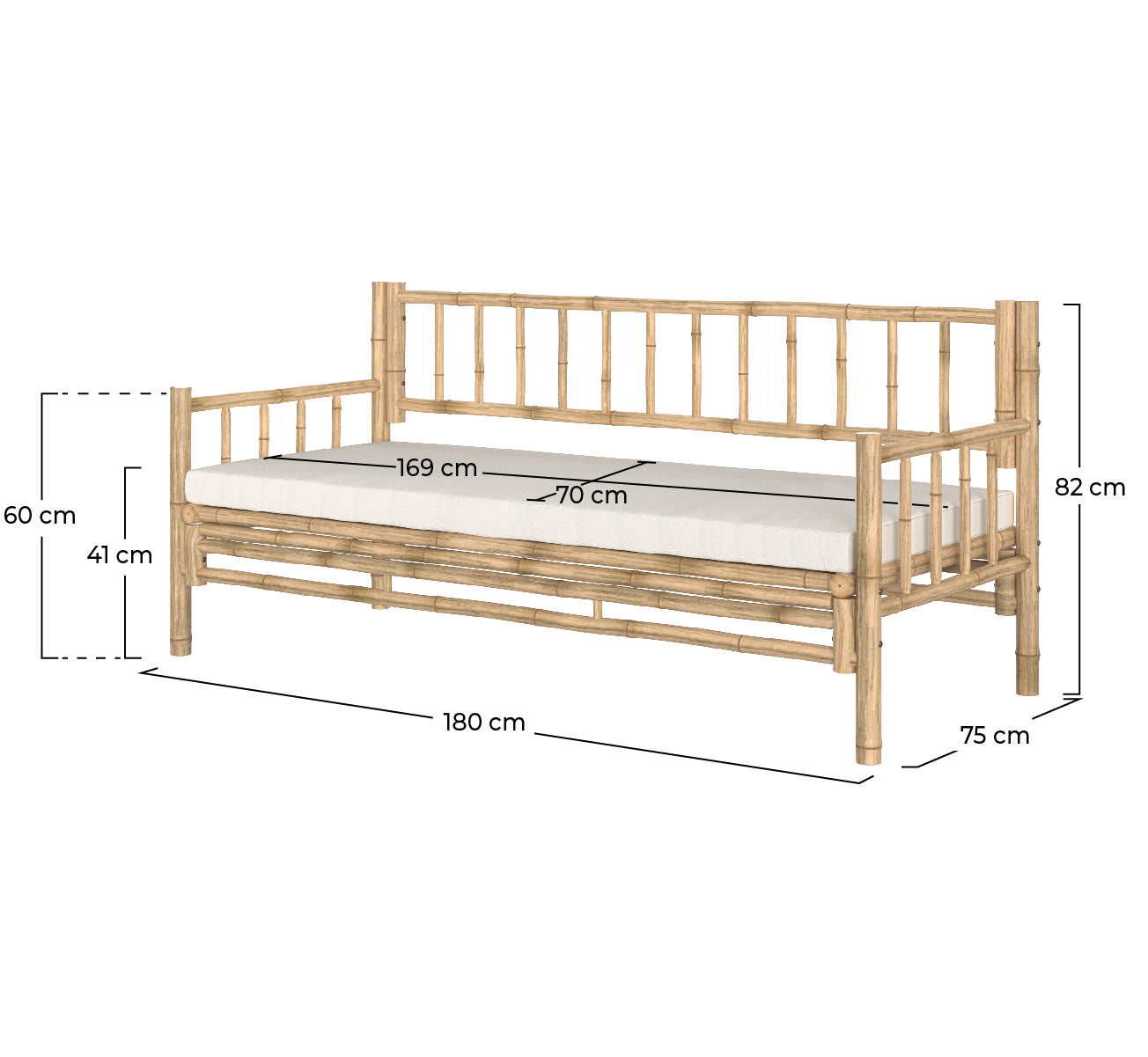 canape de jardin en bambou naturel 3 places vadella