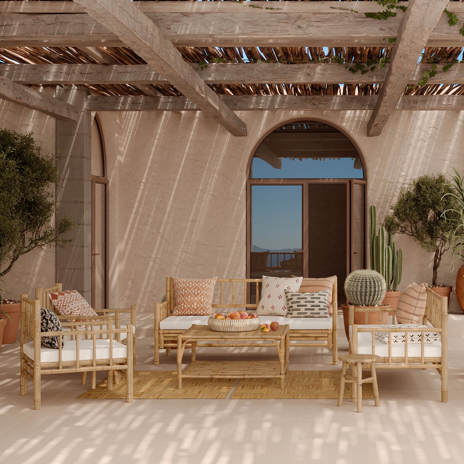 canape de jardin en bambou naturel beige vadella boheme