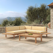 Salon de jardin Nadila 4 personnes en teck massif et tissu rayé jaune